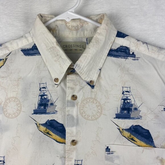 Crossings Button Up Shirt Mens Large Sailboat Short Sleeve - Picture 3 of 8